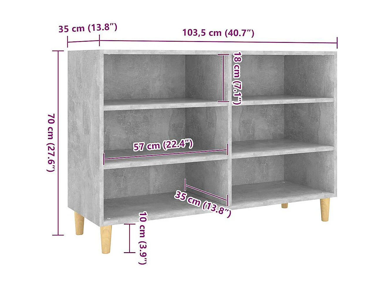 Aparador buffet cómoda armario unidad de almacenamiento organizador cocina salón salón 103,5 x 35 x 70 cm madera contrachapada gris 02_0031838