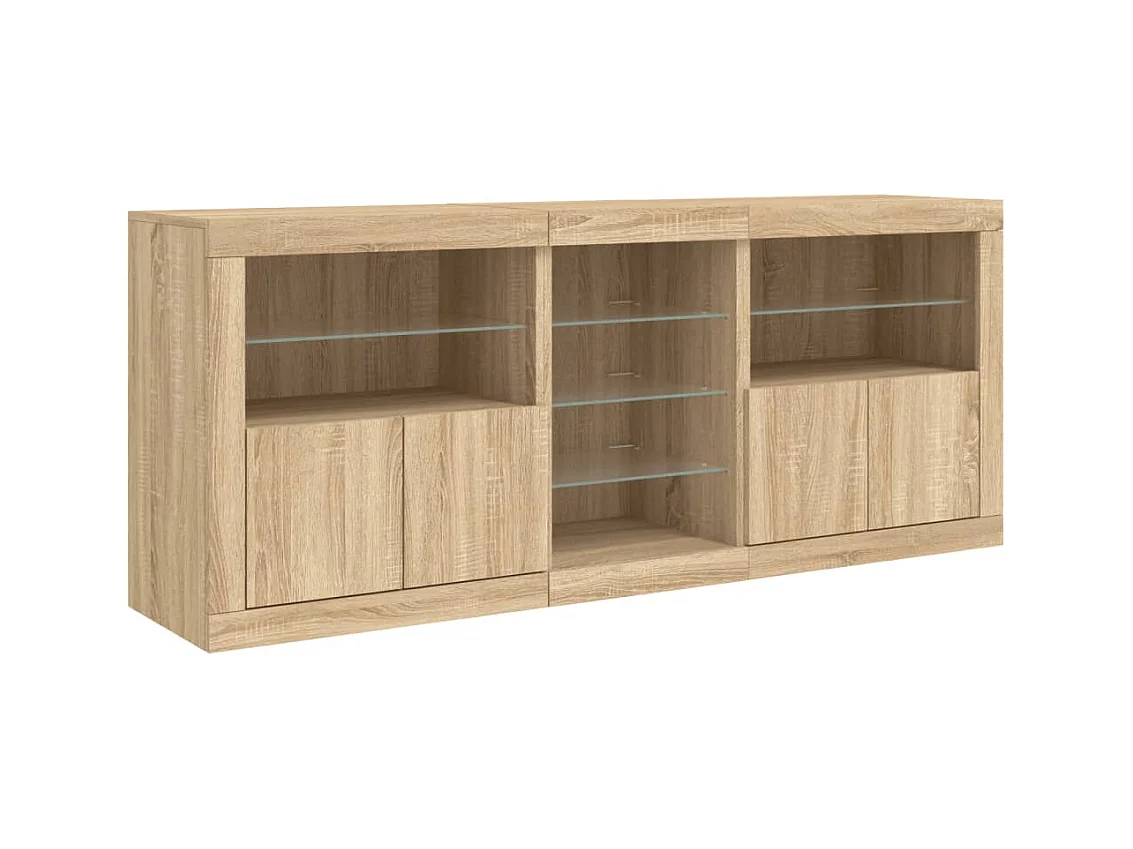 Credenza buffet cassettiera mobile contenitore organizer cucina soggiorno soggiorno con luci a LED sonoma 162 x 37 x 67 cm marrone 02_0029943