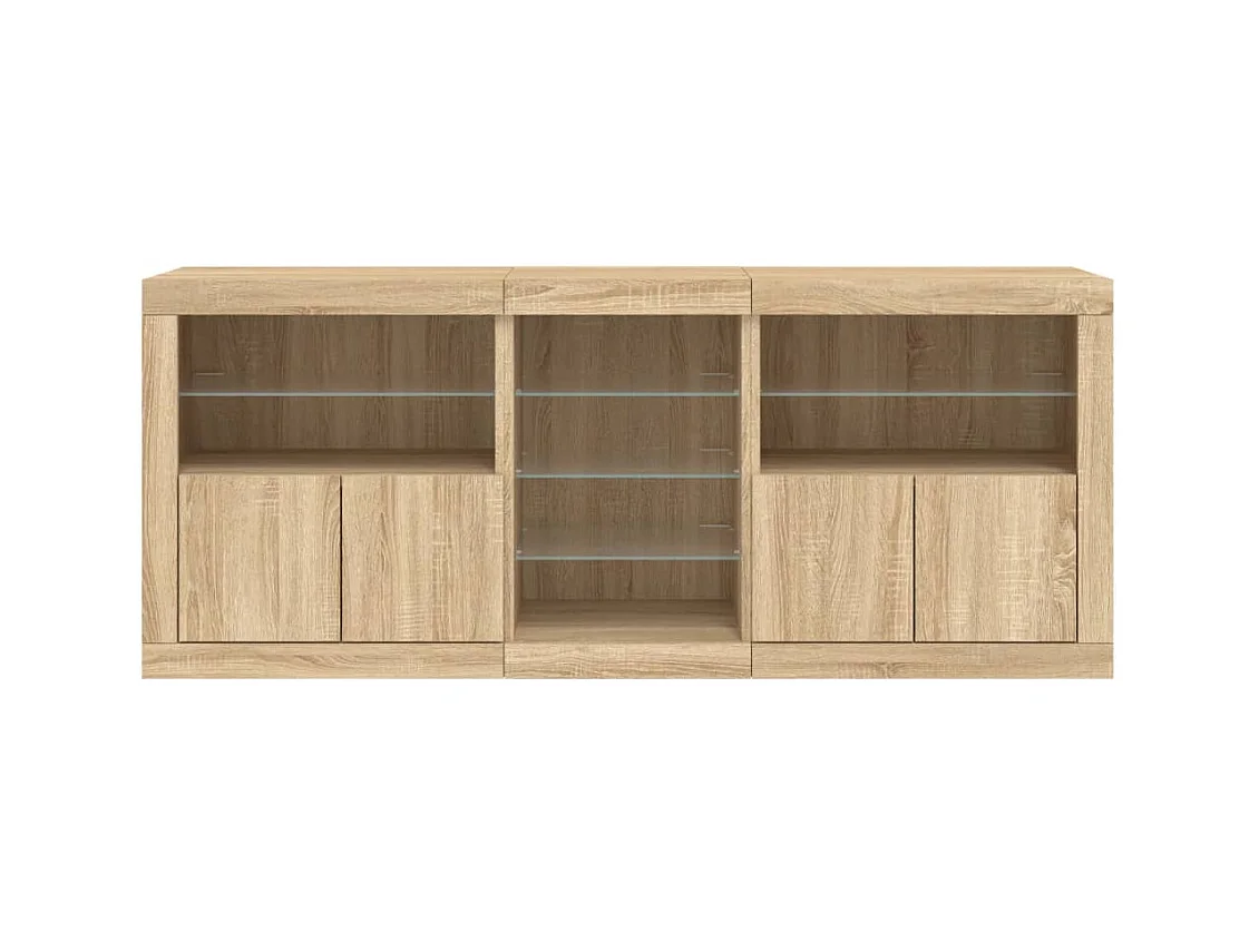 Credenza buffet cassettiera mobile contenitore organizer cucina soggiorno soggiorno con luci a LED sonoma 162 x 37 x 67 cm marrone 02_0029943