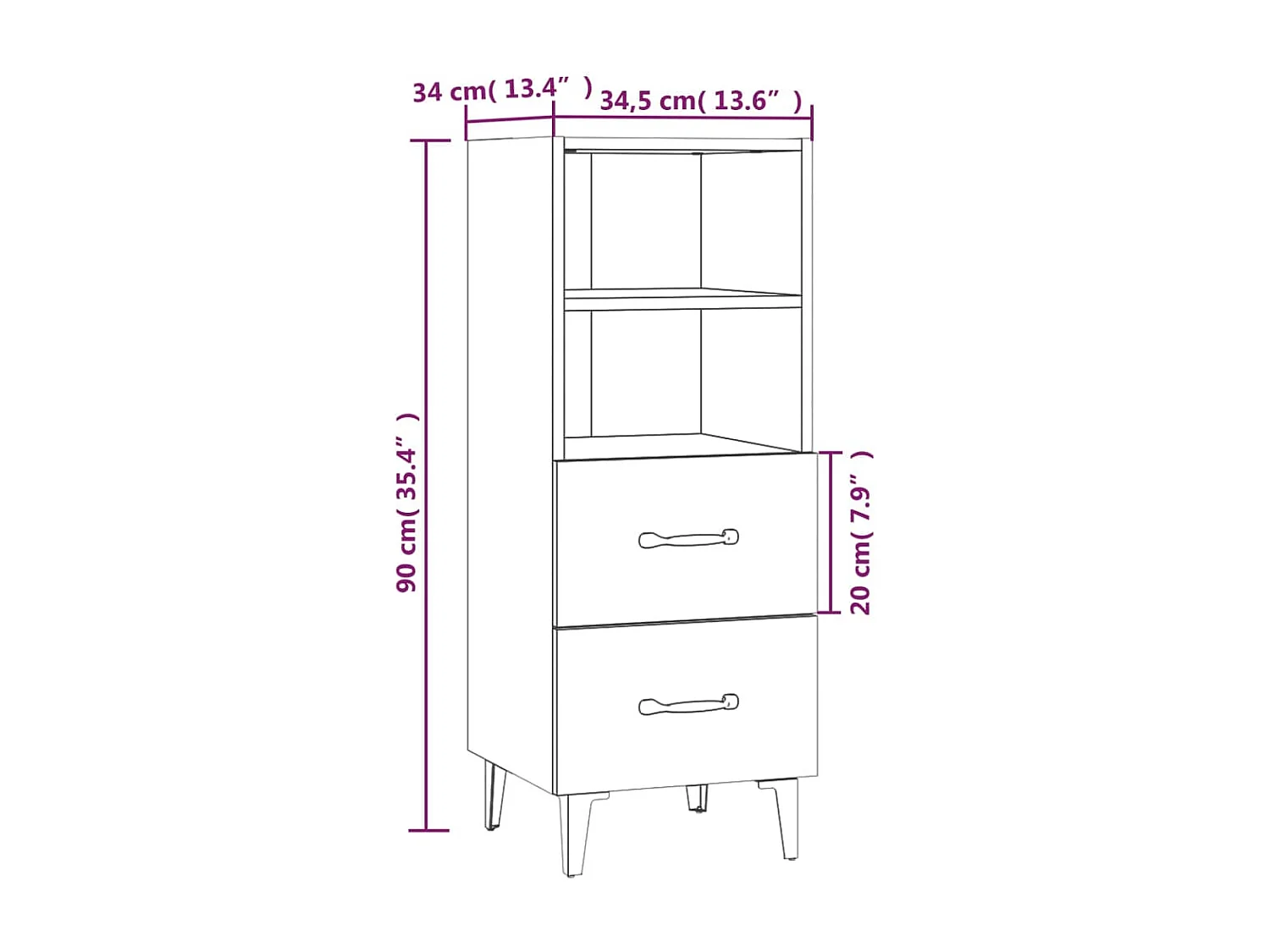 Aparador buffet cómoda armario mueble organizador cocina salón brillante 34,5 x 34 x 90 cm madera contrachapada blanco 02_0030624