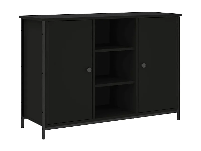 Buffet aparador cômoda armário unidade de armazenamento organizador cozinha sala sala 100 x 35 x 70 cm madeira trabalhada preta 02_0035790