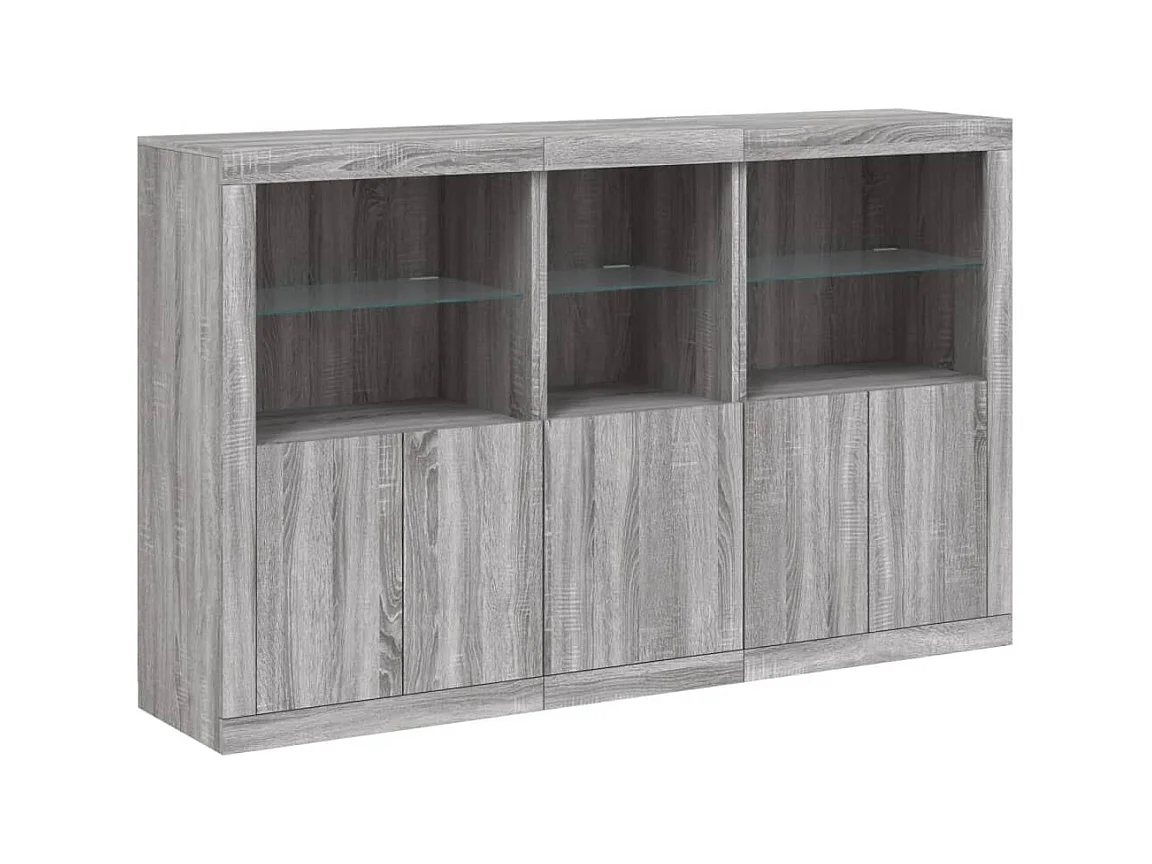 Aparador cajonera mueble almacenaje organizador cocina salón salón con luces LED sonoma 162 x 37 x 100 cm gris 02_0030054