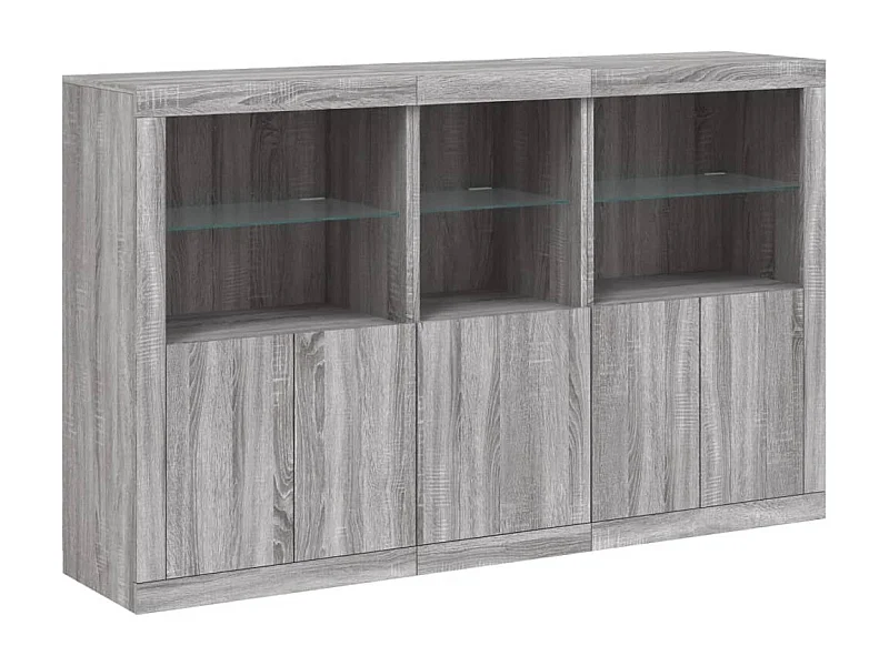 Aparador cajonera mueble almacenaje organizador cocina salón salón con luces LED sonoma 162 x 37 x 100 cm gris 02_0030054