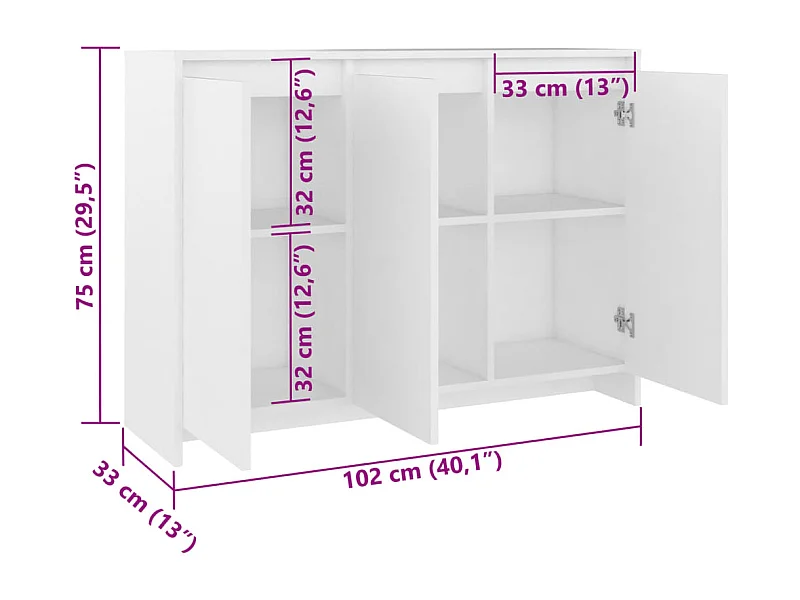 Aparador buffet cômoda armário organizador cozinha sala sala 102 x 33 x 75 cm madeira trabalhada branca 02_0030173