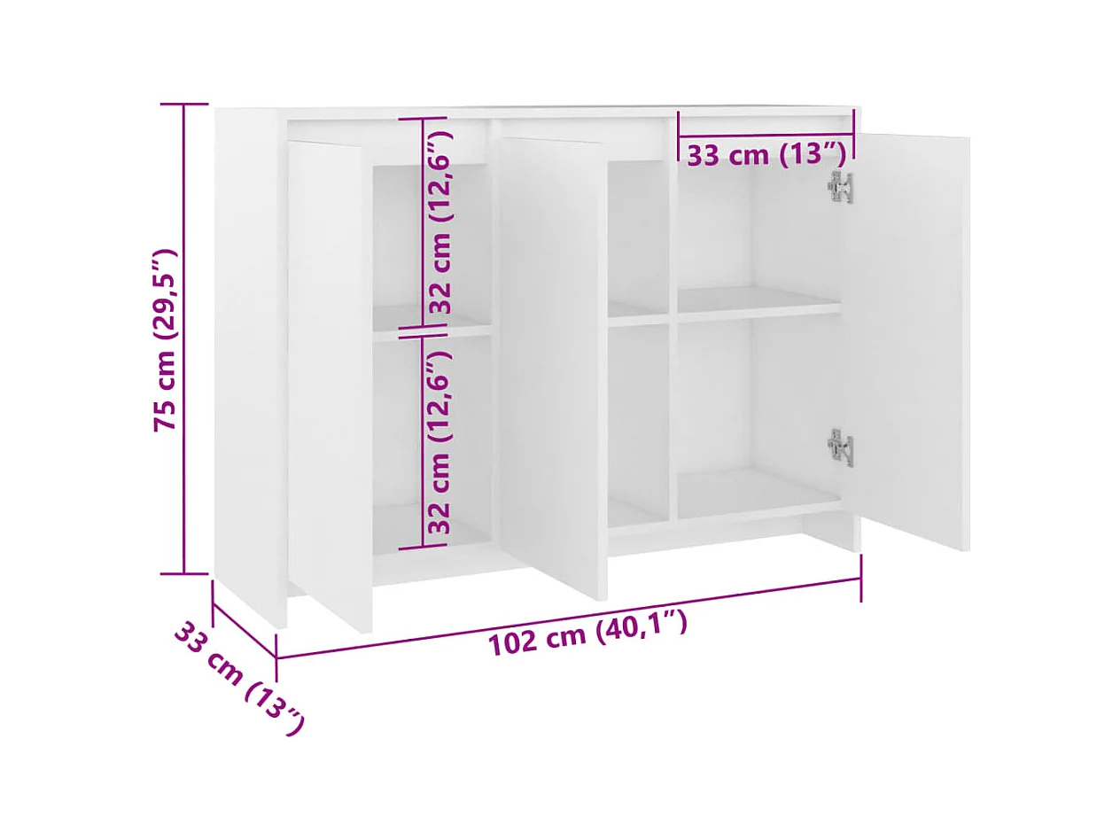 Aparador buffet cômoda armário organizador cozinha sala sala 102 x 33 x 75 cm madeira trabalhada branca 02_0030173