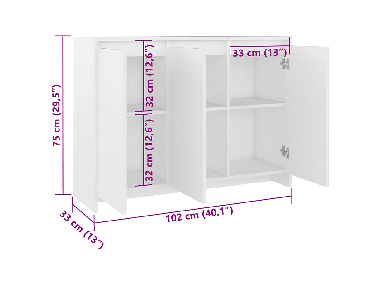 Aparador buffet cômoda armário organizador cozinha sala sala 102 x 33 x 75 cm madeira trabalhada branca 02_0030173