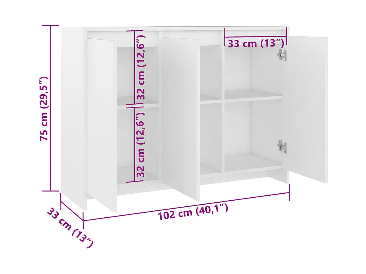 Credenza buffet cassettiera mobile contenitore organizer cucina soggiorno soggiorno 102 x 33 x 75 cm derivati ​​del legno bianco 02_0030173