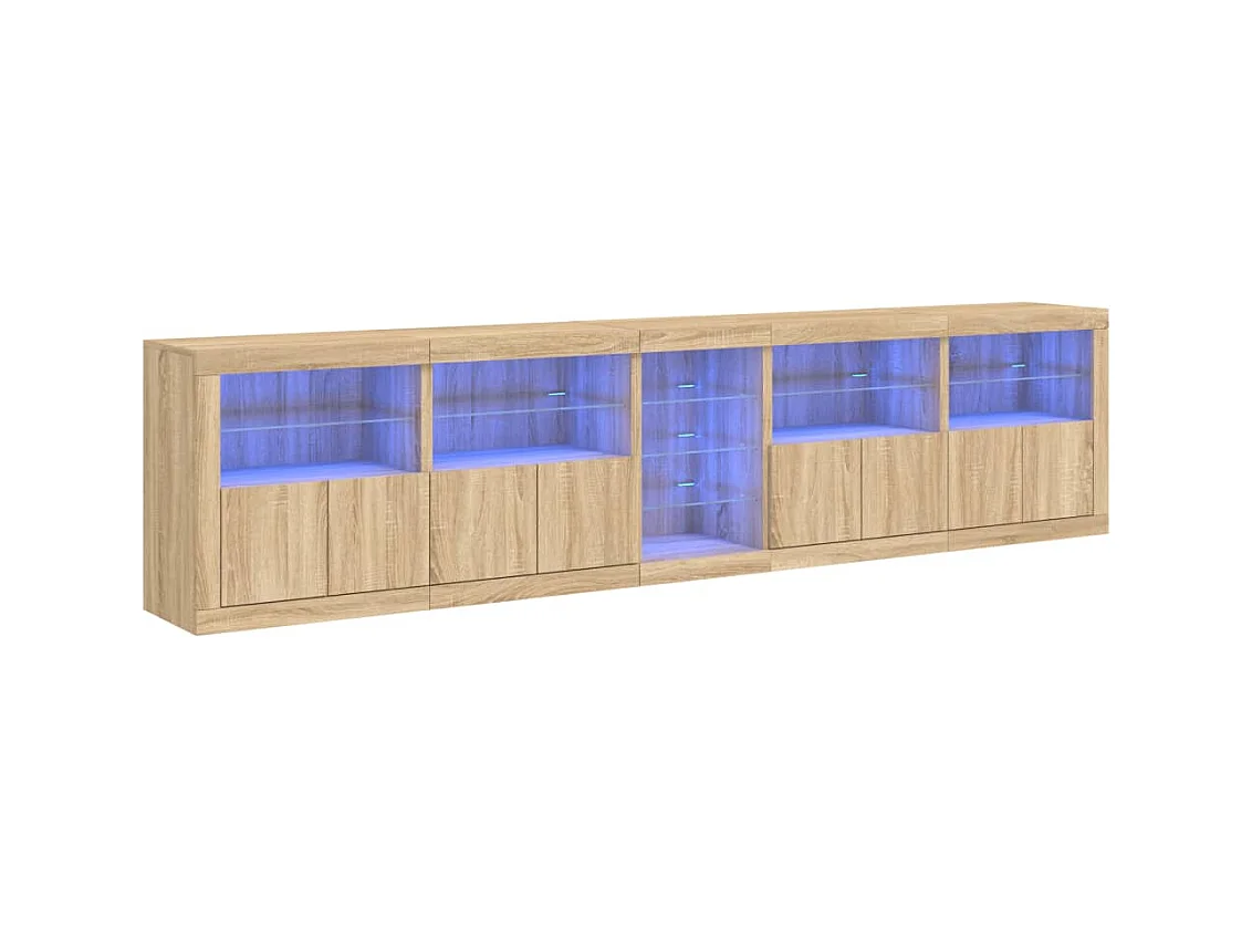 Buffet aparador cômoda armário organizador de unidade cozinha sala sala com luzes LED sonoma 283 x 37 x 67 cm marrom 02_0029956