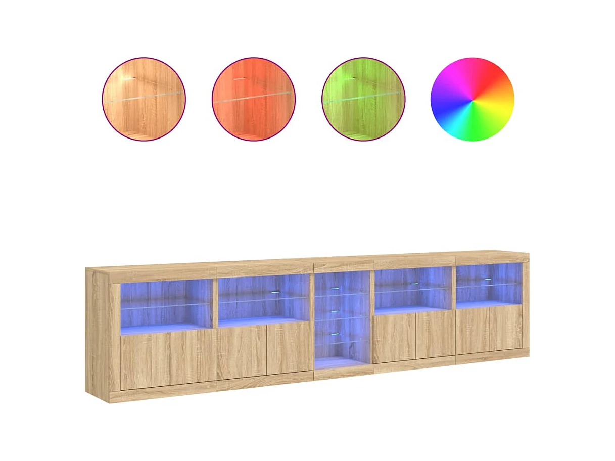 Buffet aparador cômoda armário organizador de unidade cozinha sala sala com luzes LED sonoma 283 x 37 x 67 cm marrom 02_0029956