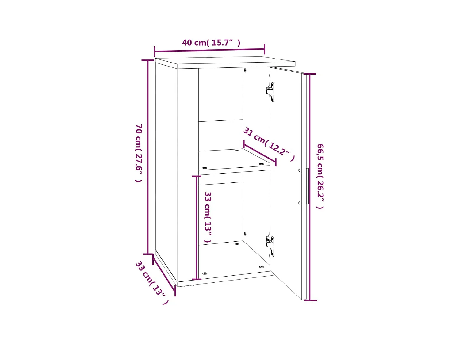 Aparador buffet cómoda armario unidad de almacenamiento organizador cocina salón salón 40 x 33 x 70 cm madera contrachapada marrón 02_0030933
