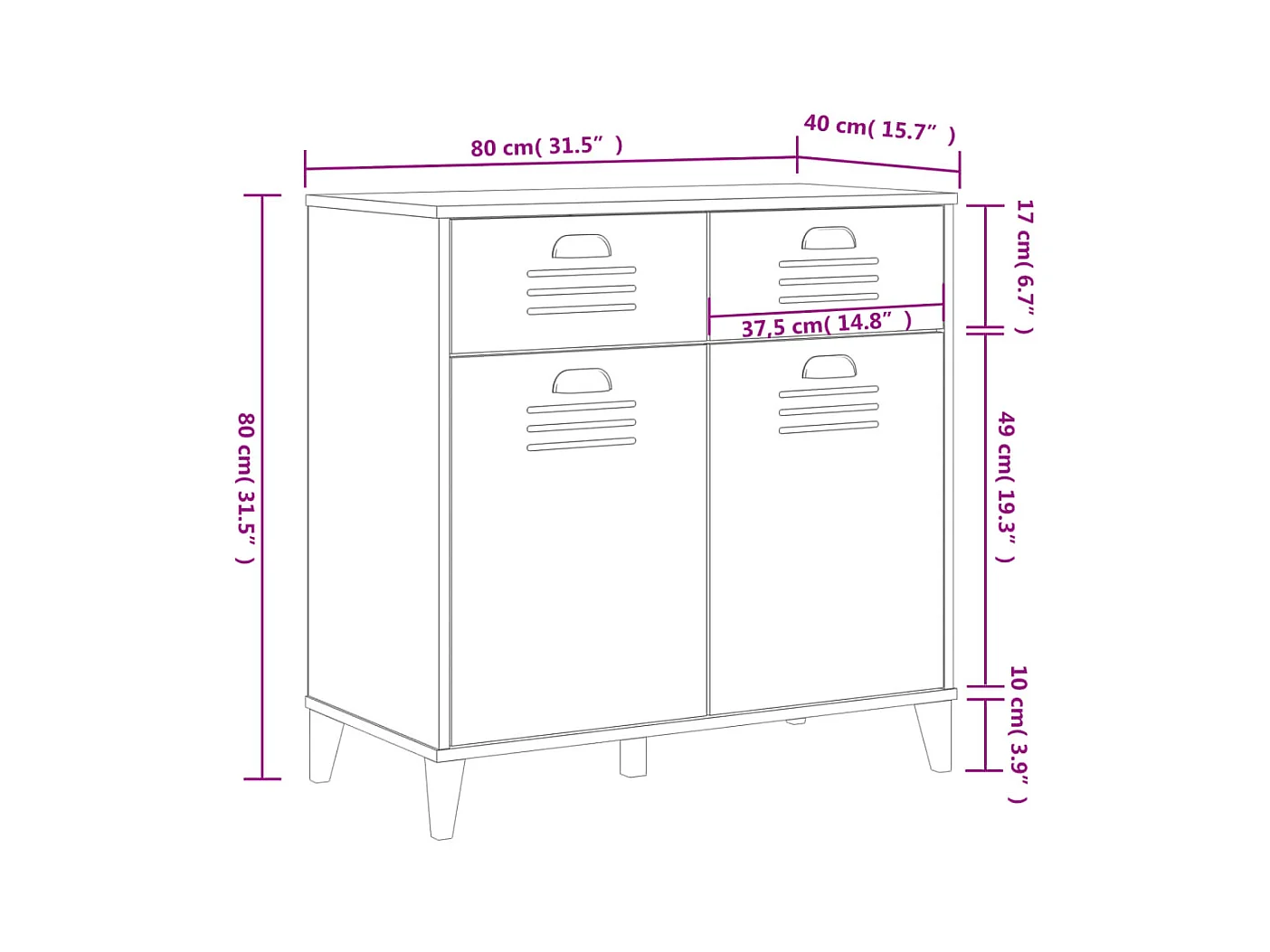 Credenza buffet cassettiera mobile contenitore organizer cucina soggiorno soggiorno 80 x 40 x 80 cm pannelli compositi nero 02_0036632