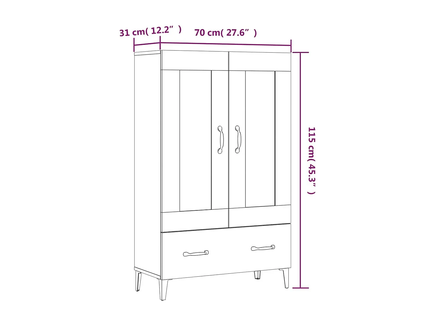 Buffet aparador cômoda armário unidade de armazenamento organizador cozinha sala sala alta 70 x 31 x 115 cm madeira trabalhada branca 02_0032761
