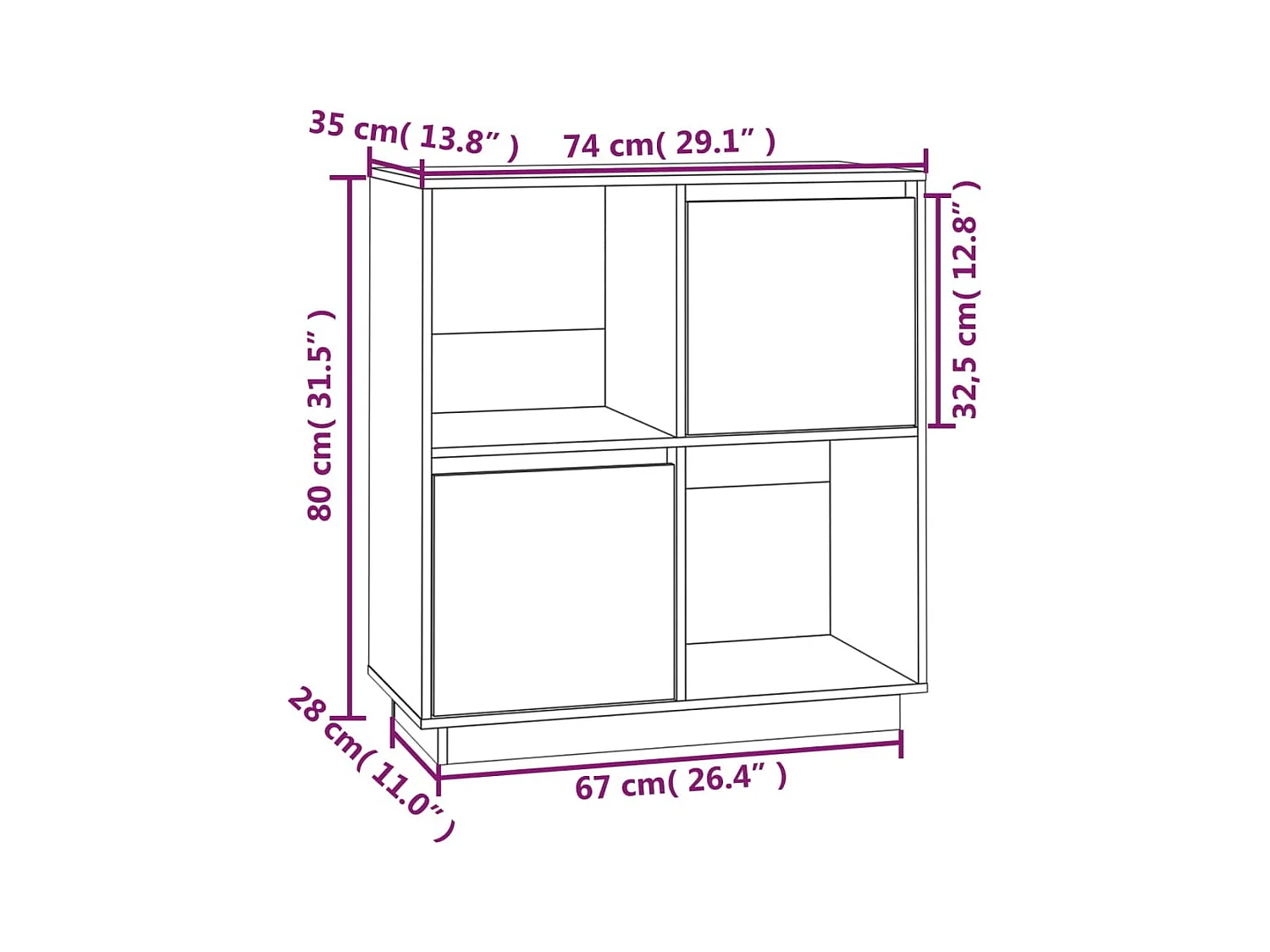 Aparador Cómoda Cómoda Mueble Almacenamiento Organizador Cocina Salón Salón 74 x 35 x 80 cm Madera Maciza de Pino Blanco 02_0030502