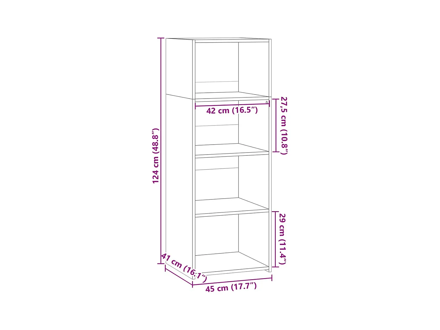 Aparador cómoda cómoda armario mueble organizador cocina salón salón alto 45 x 41 x 124 cm madera contrachapada marrón 02_0033718