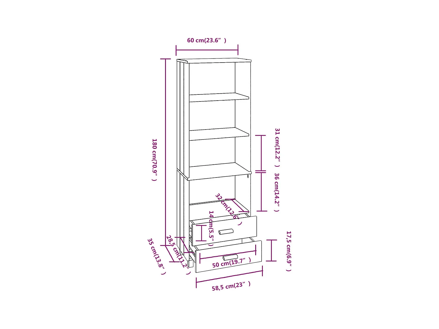 bahut commode armoire bois blanche 60 x 35 x 180 cm 02_0032129