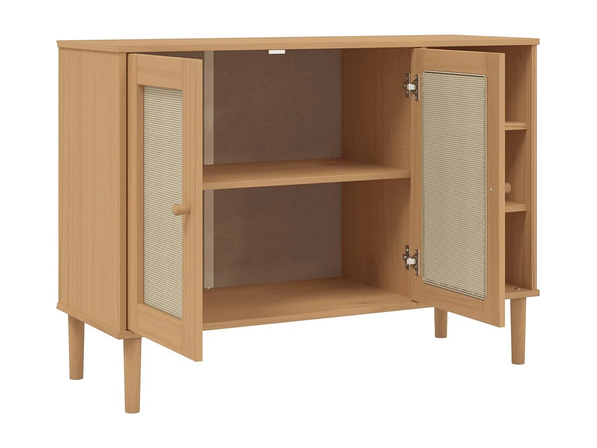 Aparador cómoda cómoda mueble mueble de almacenaje organizador cocina salón salón aspecto ratán 112 x 40 x 80 cm madera maciza de pino marrón 02_0036229