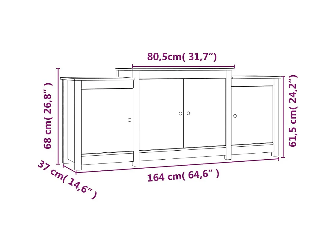 Aparador buffet cómoda mueble almacenaje organizador cocina salón salón 164 x 37 x 68 cm madera maciza de pino marrón 02_0035739