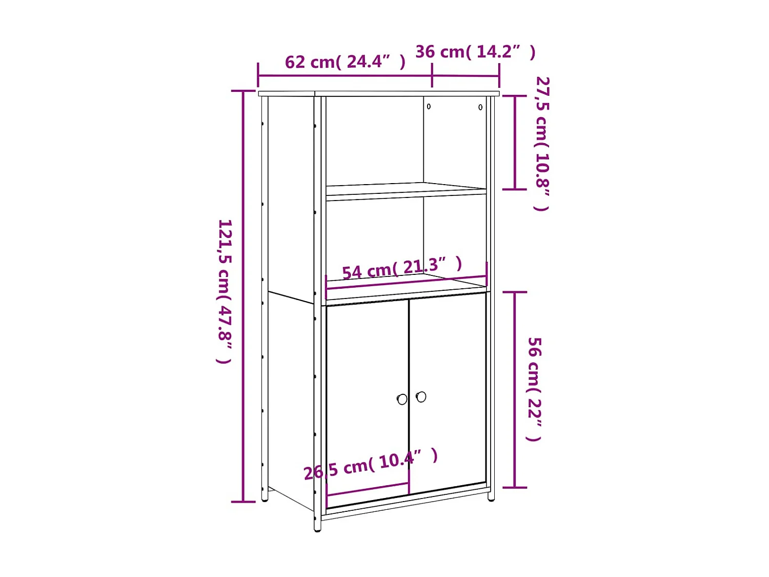 Buffet aparador cômoda armário unidade de armazenamento organizador cozinha sala sala alta 62 x 36 x 121,5 cm madeira trabalhada marrom 02_0033381