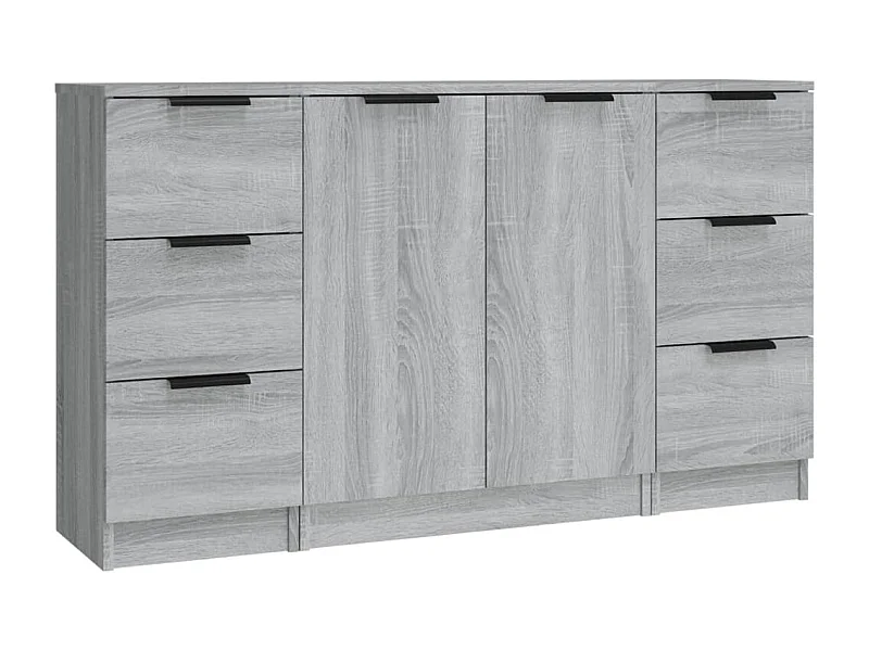 Credenza buffet cassettiera mobile contenitore organizer cucina soggiorno soggiorni 3 pezzi Sonoma MDF grigio 02_0037180