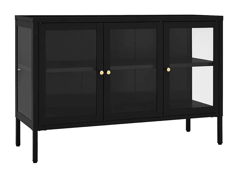 Buffet aparador cômoda armário unidade de armazenamento organizador cozinha sala sala 105 x 35 x 70 cm aço e vidro preto 02_0035835