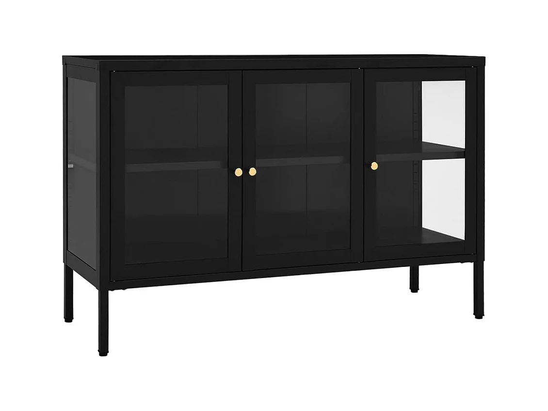Buffet aparador cômoda armário unidade de armazenamento organizador cozinha sala sala 105 x 35 x 70 cm aço e vidro preto 02_0035835