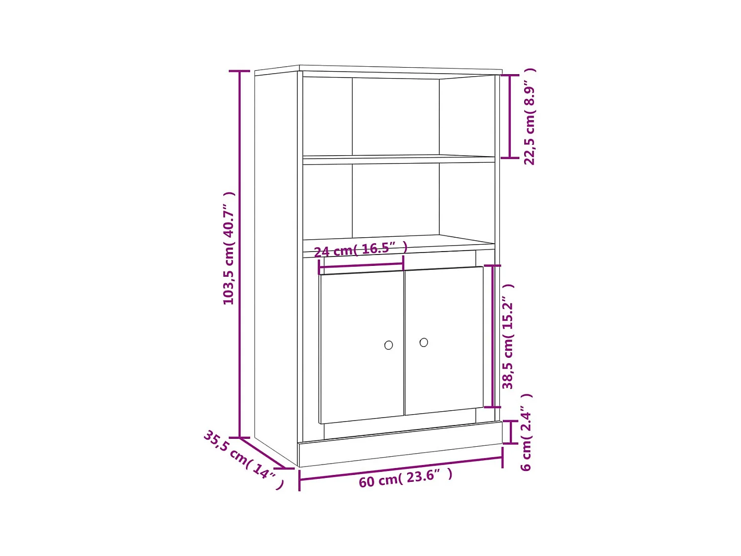 Aparador buffet cómoda armario mueble organizador cocina salón salón alto 60 x 35,5 x 103,5 cm madera contrachapada blanco 02_0032467