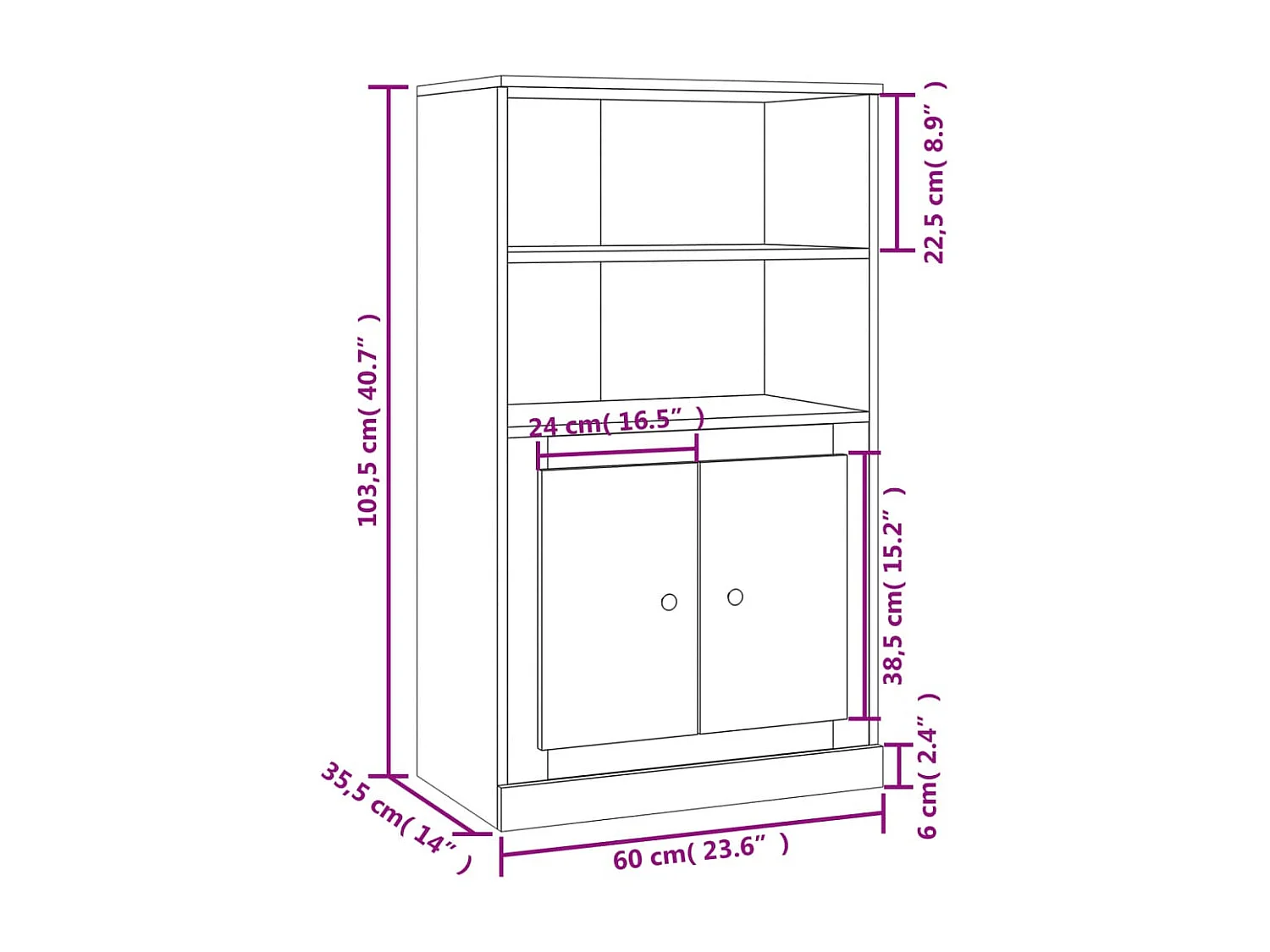 Credenza buffet cassettiera mobile contenitore organizer cucina soggiorno soggiorno alto 60 x 35,5 x 103,5 cm derivati ​​del legno bianco 02_0032467