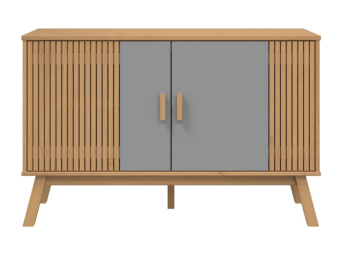 Aparador Buffet Cómoda Mueble Almacenamiento Organizador Cocina Salón Salón y 114 x 43 x 73,5 cm Madera Maciza de Pino Gris 02_0036176