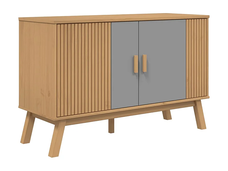 Aparador Buffet Cómoda Mueble Almacenamiento Organizador Cocina Salón Salón y 114 x 43 x 73,5 cm Madera Maciza de Pino Gris 02_0036176