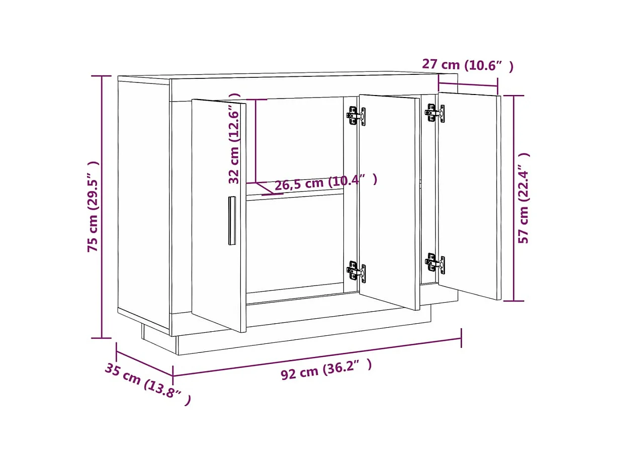 bahut commode armoire bois blanche 92 x 35 x 75 cm 02_0030540