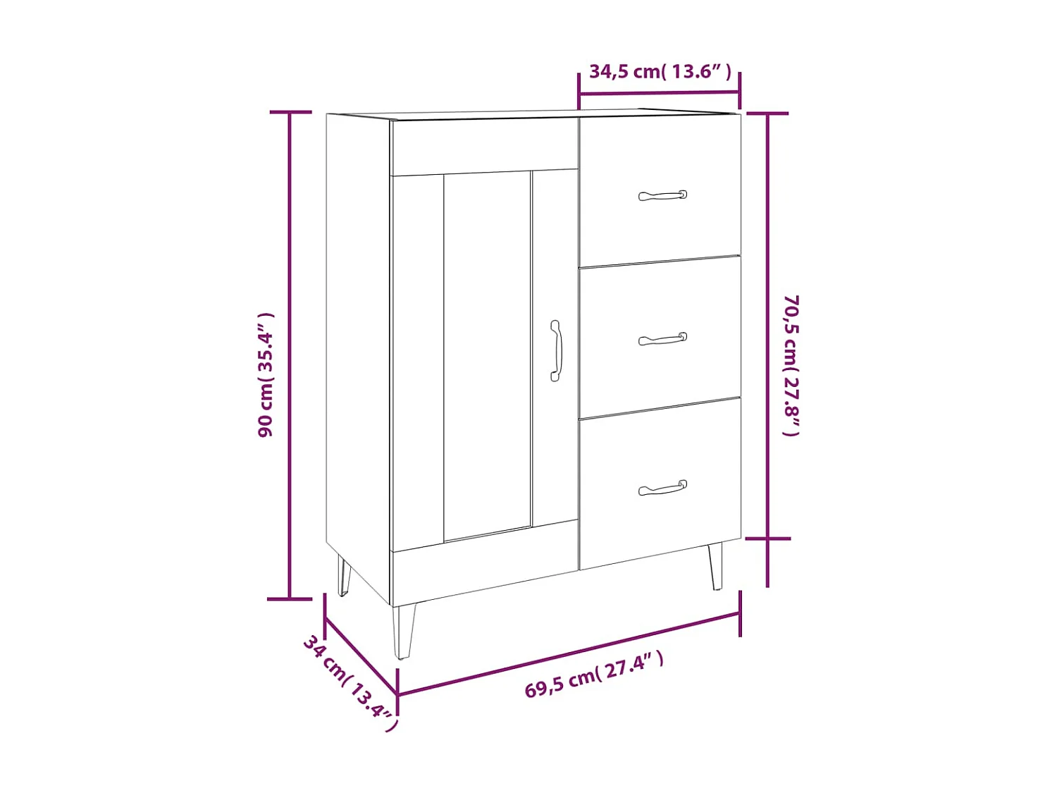Credenza credenza cassettiera mobile contenitore organizer cucina soggiorno soggiorno Sonoma 69,5 x 34 x 90 cm derivati ​​del legno marrone 02_0031656