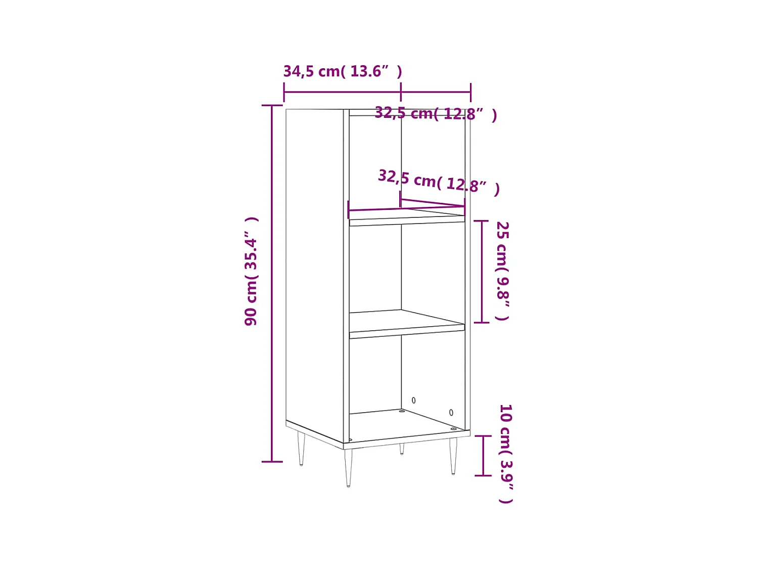 Buffet aparador cômoda armário unidade de armazenamento organizador cozinha sala de estar 34,5 x 32,5 x 90 cm madeira trabalhada marrom 02_0030876