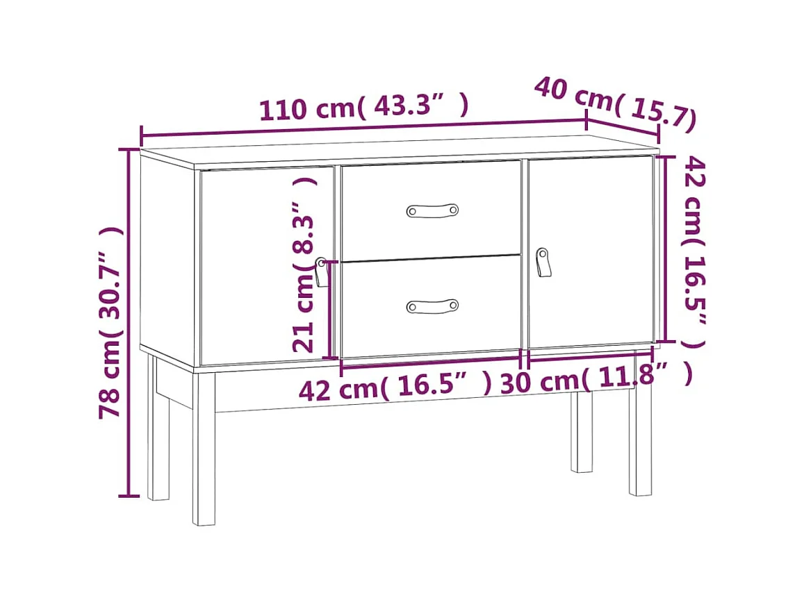 Aparador buffet cómoda armario mueble organizador cocina salón salón 110 x 40 x 78 cm madera maciza de pino gris 02_0031776