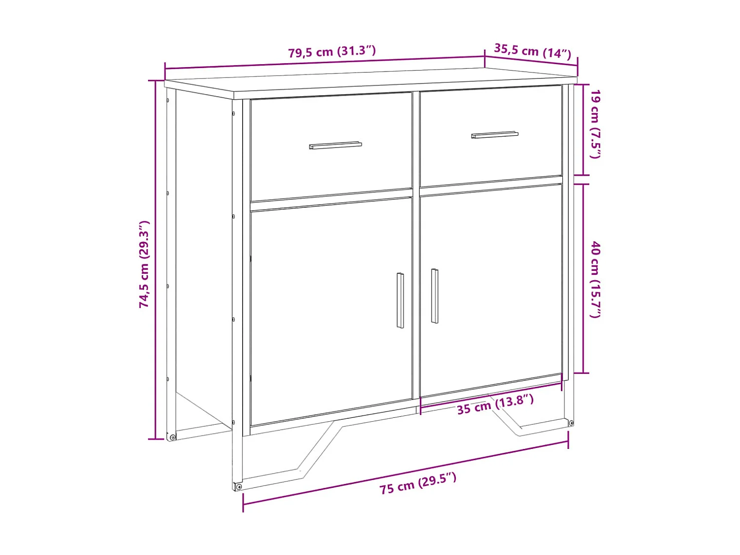Aparador cómoda cómoda armario mueble organizador cocina salón salón Sonoma 79,5 x 35,5 x 74,5 cm madera contrachapada marrón 02_0031711