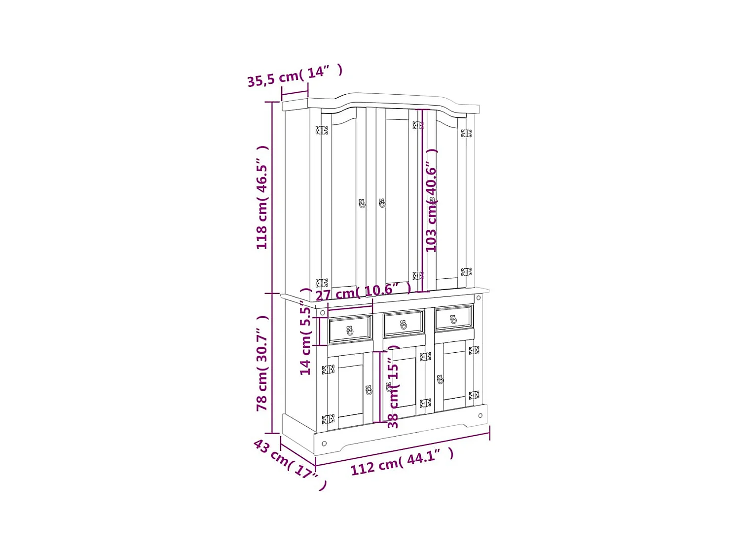 bahut commode armoire bois blanche 112 x 43 x 196 cm 02_0034220