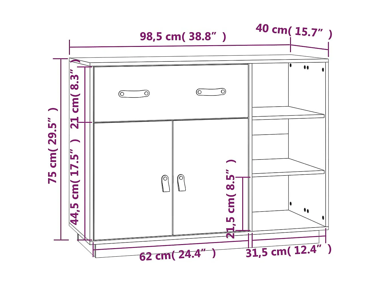 Credenza buffet cassettiera mobile contenitore organizer cucina soggiorno soggiorno 98,5 x 40 x 75 cm legno massello di pino grigio 02_0031811