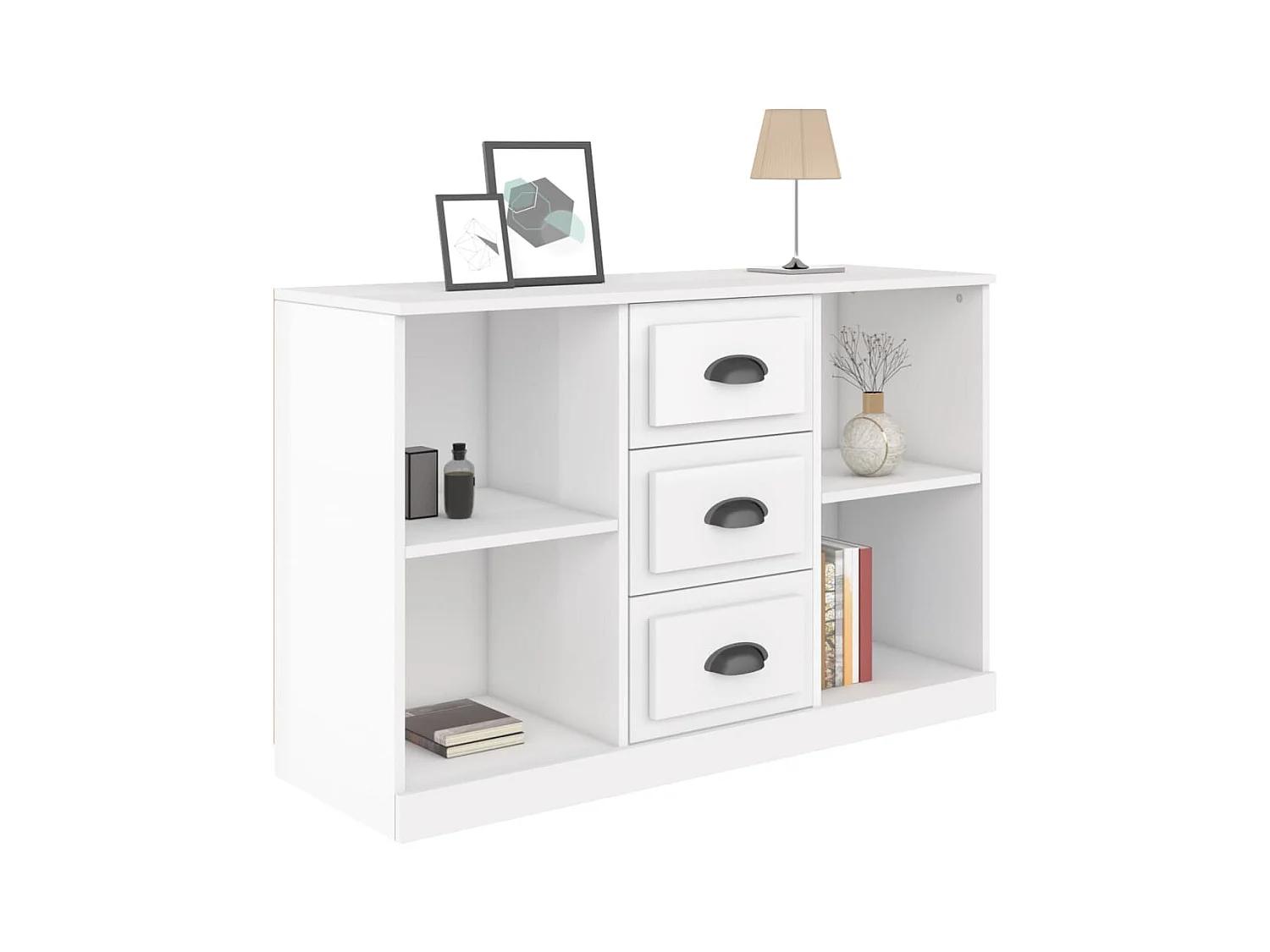 Credenza buffet cassettiera mobile contenitore organizer cucina soggiorno lucido 104,5 x 35,5 x 67,5 cm derivati ​​del legno bianco 02_0030565