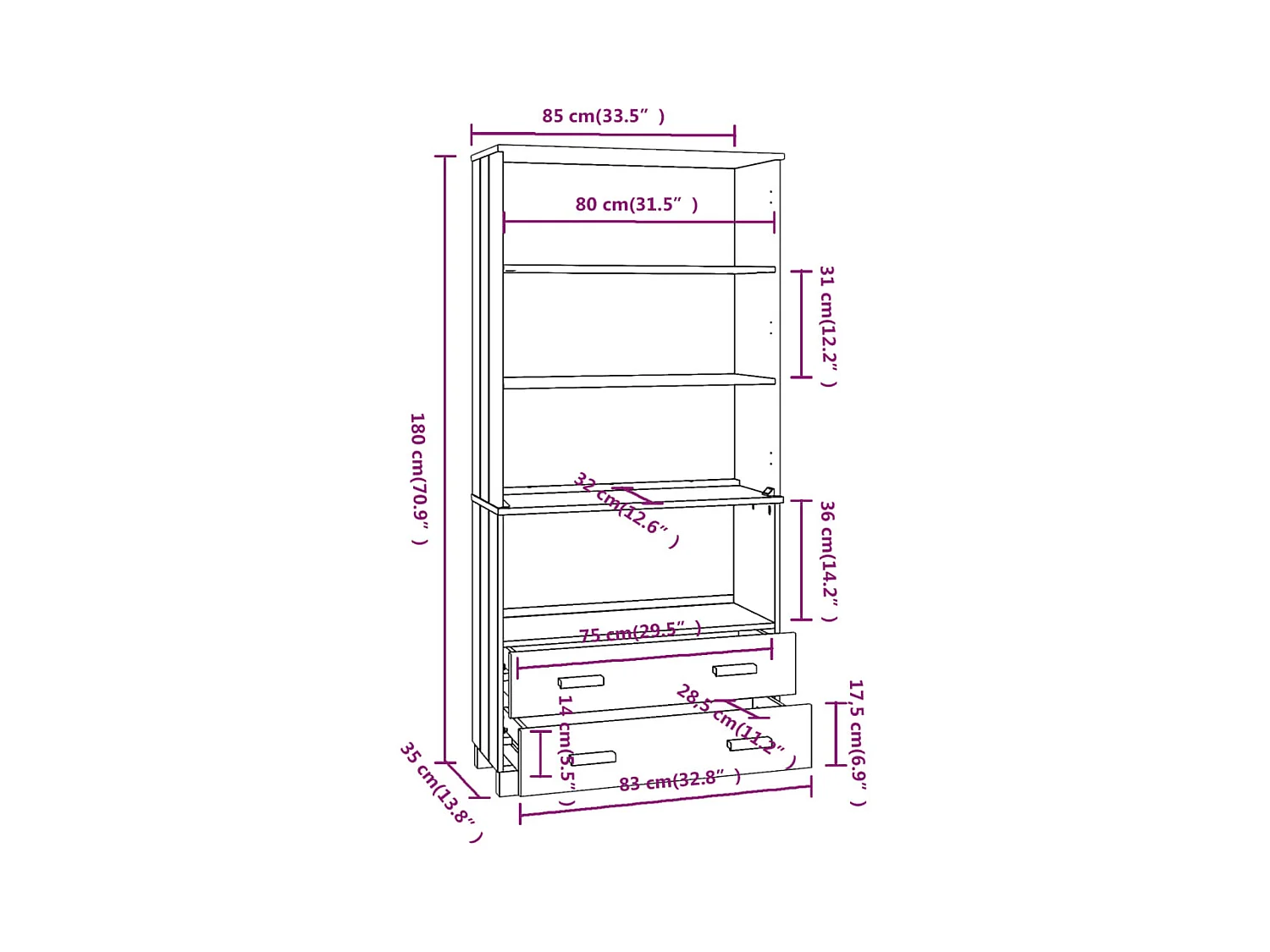 bahut commode armoire bois blanche 85 x 35 x 180 cm 02_0032137