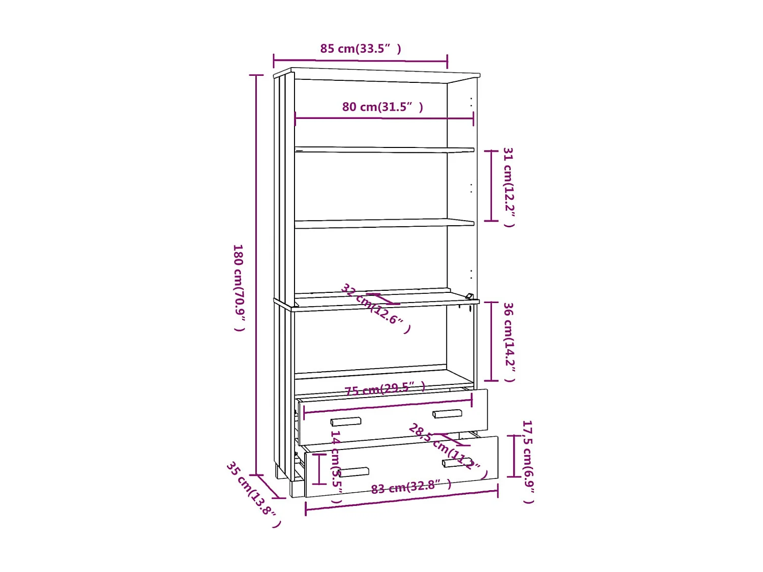 Aparador buffet cómoda armario mueble organizador cocina salón salón madera maciza de pino blanco 02_0032137