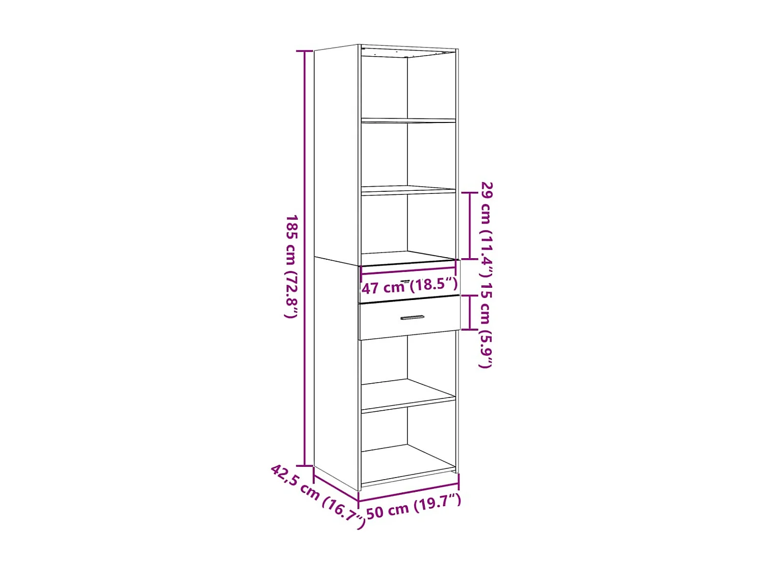 Aparador aparador cómoda armario mueble organizador cocina salón salón alto Sonoma 50 x 42,5 x 185 cm madera contrachapada gris 02_0035373