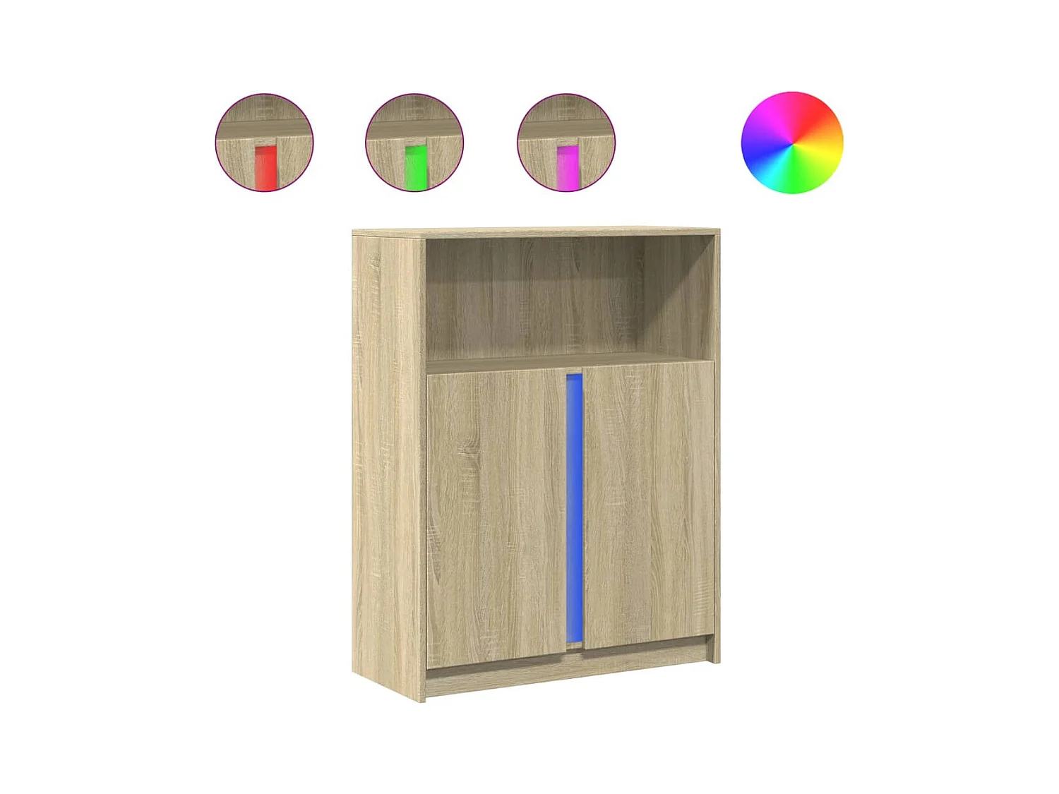 Buffet aparador cômoda armário organizador de unidade cozinha sala sala com Sonoma LED 77 x 34 x 100 cm madeira trabalhada marrom 02_0029799