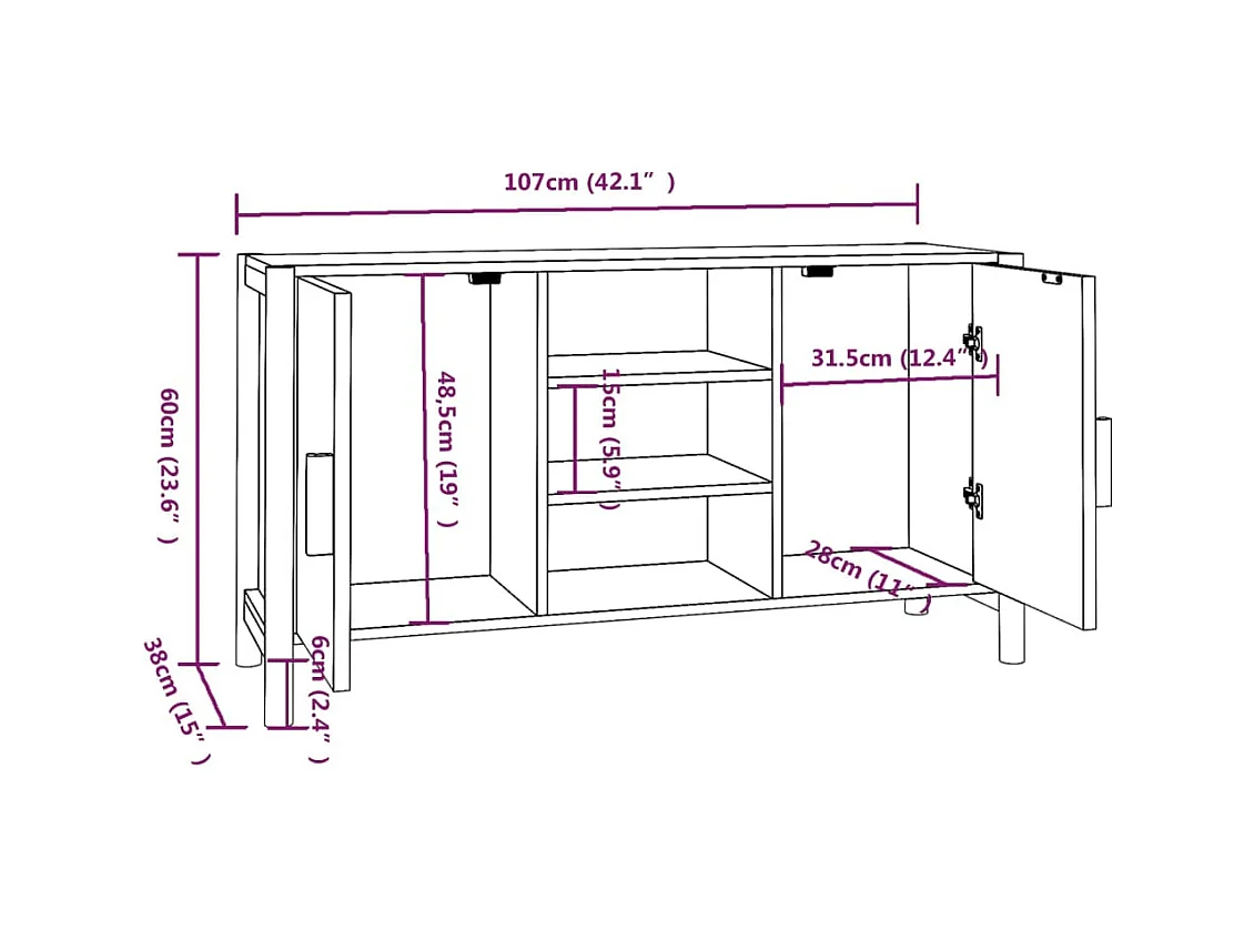 bahut commode armoire bois blanche 107 x 38 x 60 cm 02_0030194