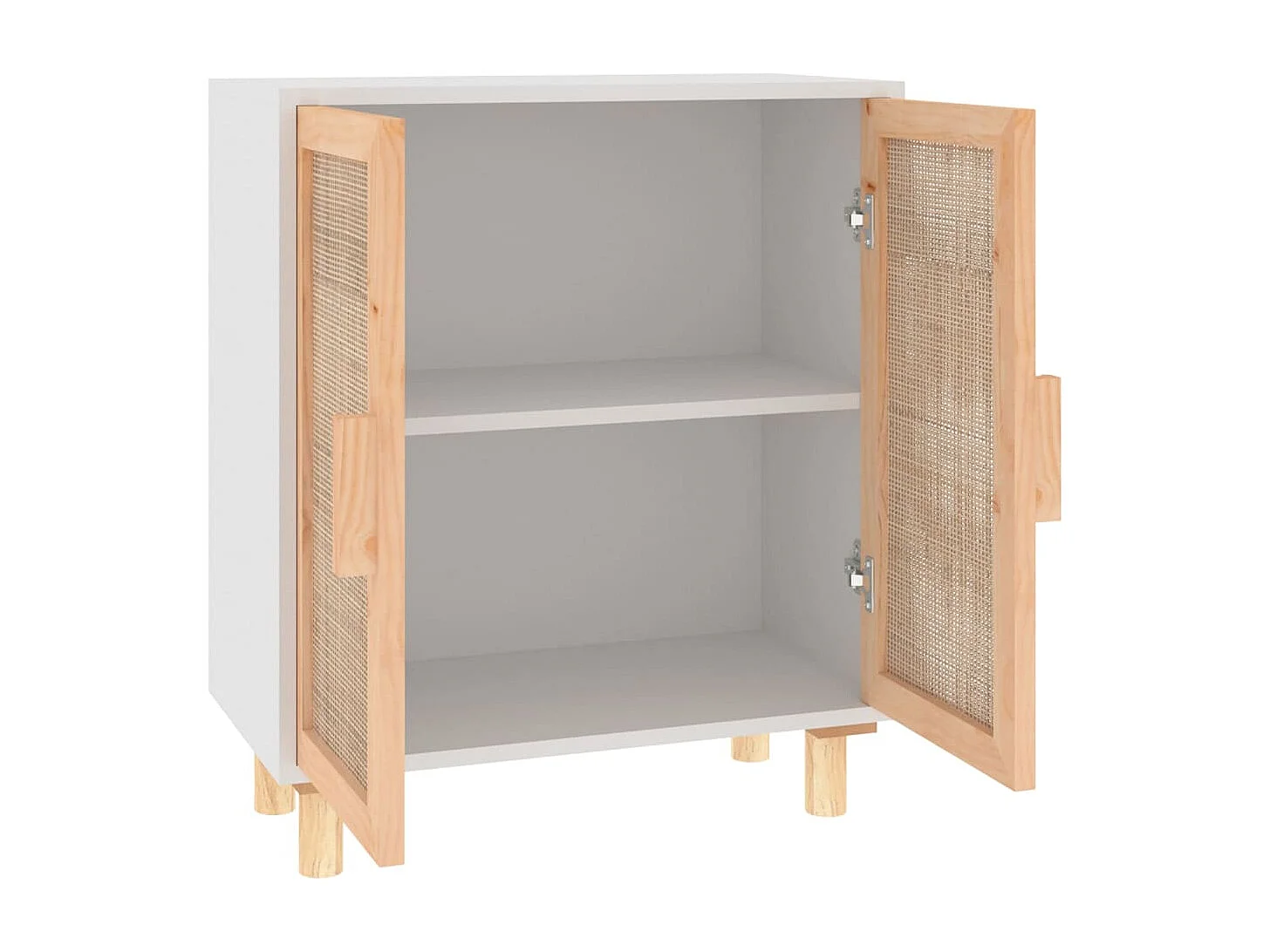 Aparador cômoda armário organizador de unidade cozinha sala sala 60 x 30 x 70 cm madeira maciça de pinho e rattan branco natural 02_0030334