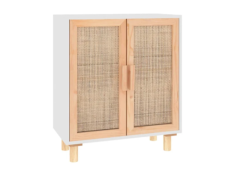 Credenza buffet cassettiera mobile contenitore organizer cucina soggiorno soggiorno 60 x 30 x 70 cm legno di pino massiccio e rattan bianco naturale 02_0030334