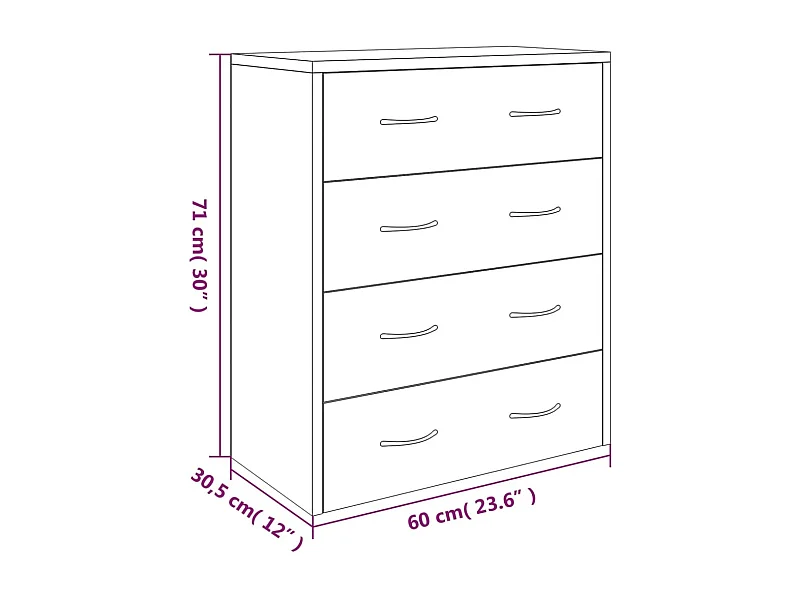 Credenza buffet cassettiera mobile contenitore organizer cucina soggiorno soggiorno con 4 cassetti 60 x 30,5 x 71 cm bianco lucido 02_0029750