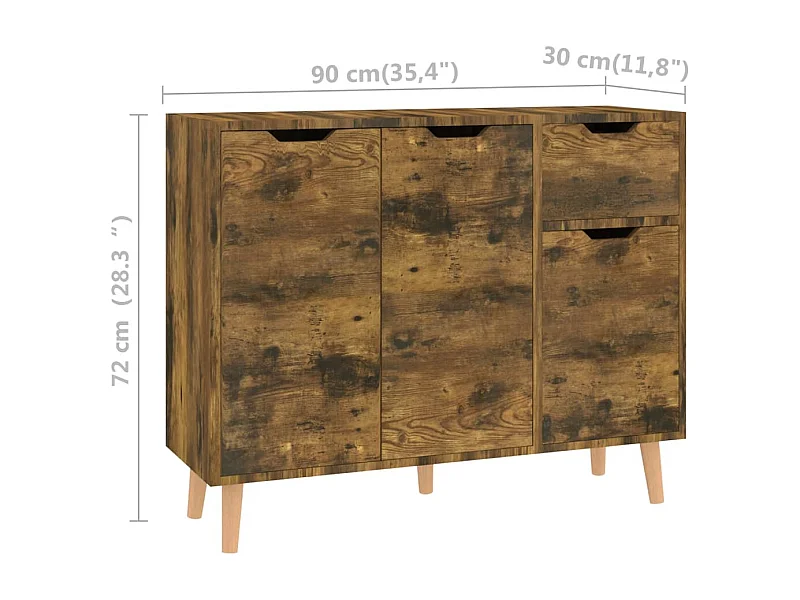 Aparador buffet cómoda mueble almacenaje organizador cocina salón salón 90 x 30 x 72 cm madera contrachapada marrón 02_0031121