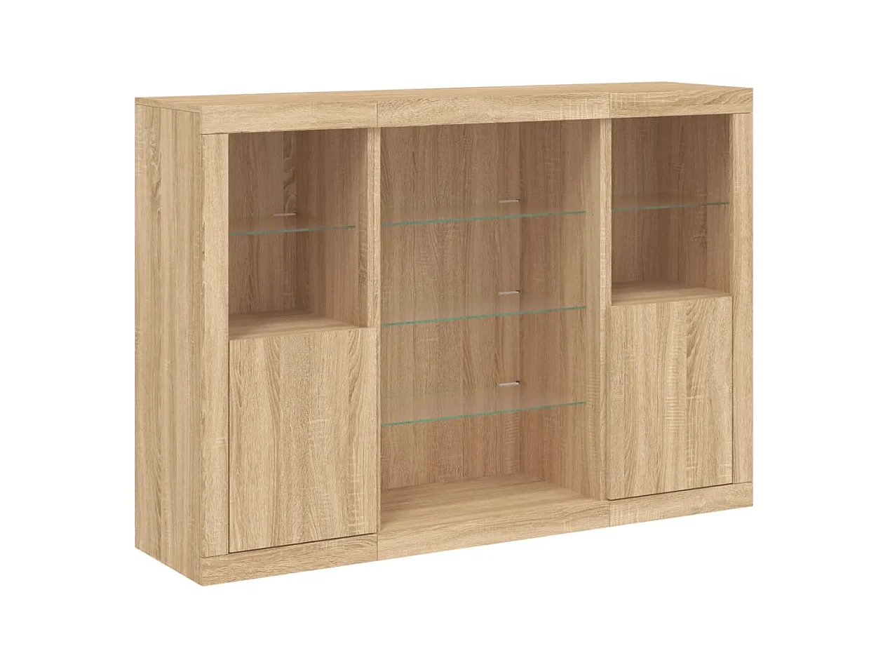 Credenza cassettiera mobile contenitore organizer cucina soggiorno con luci a LED 3 pezzi Sonoma MDF marrone 02_0037213