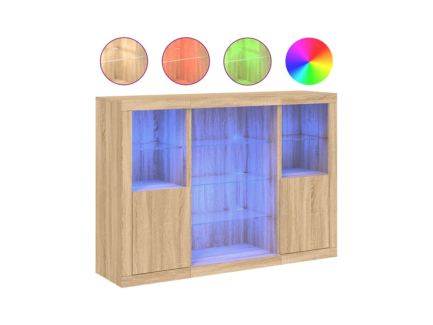 Credenza cassettiera mobile contenitore organizer cucina soggiorno con luci a LED 3 pezzi Sonoma MDF marrone 02_0037213
