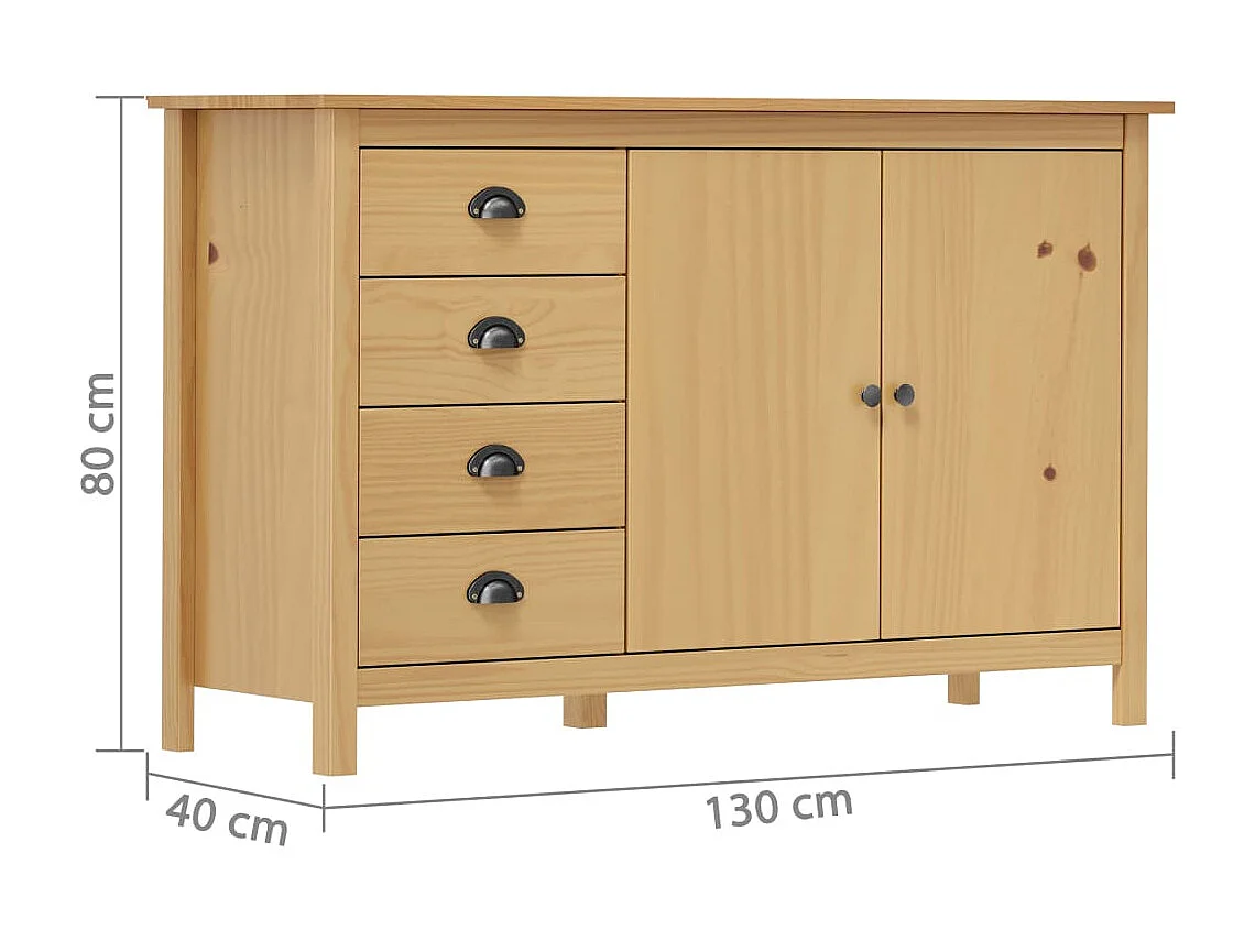 Credenza cassettiera cassettiera mobile contenitore organizer cucina soggiorno salotto Hill 130 x 40 x 80 cm legno massello di pino marrone 02_0035677
