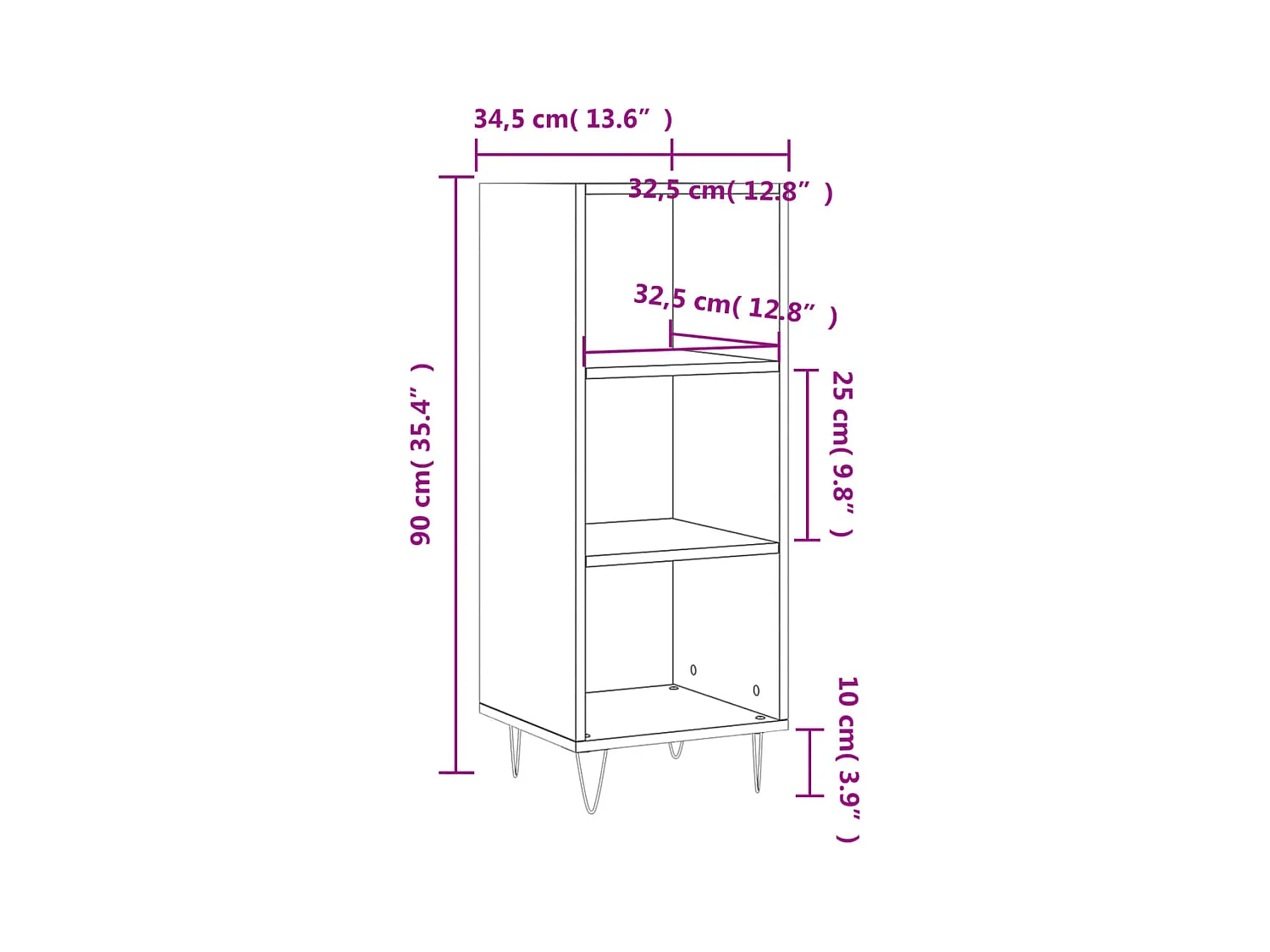 Aparador buffet cómoda armario unidad de almacenamiento organizador cocina salón salón Sonoma 34,5 x 32,5 x 90 cm madera contrachapada marrón 02_0031510